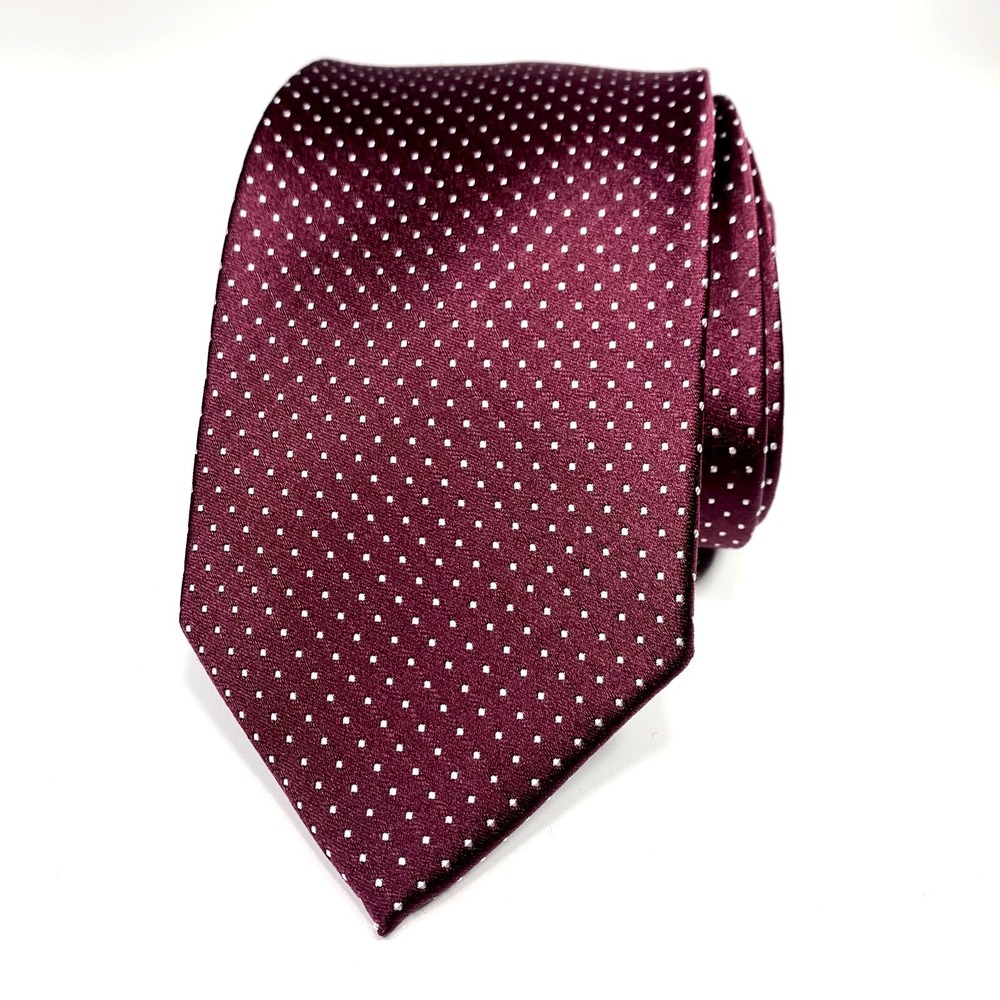 Bruno Piattelli Luxury Mens Tie Maroon w/ white small dot design 100% Silk XL
